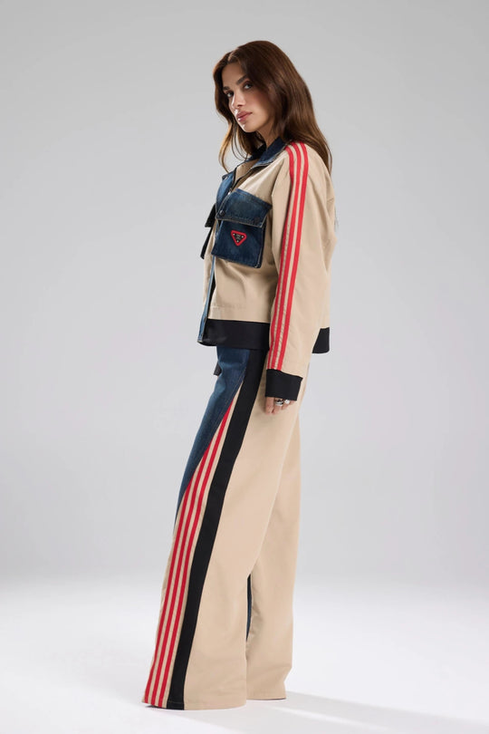 Routines Striped Denim Jacket - Beige 1726 - ROUTINES