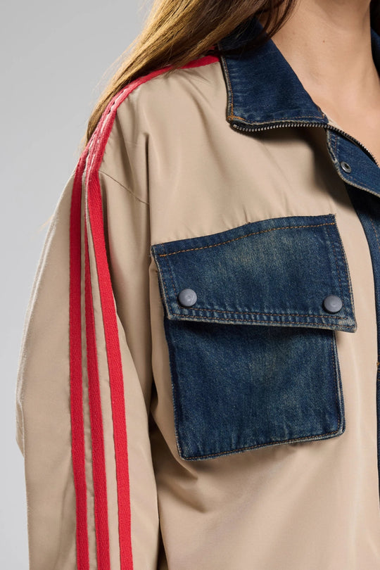 Routines Striped Denim Jacket - Beige 1726 - ROUTINES