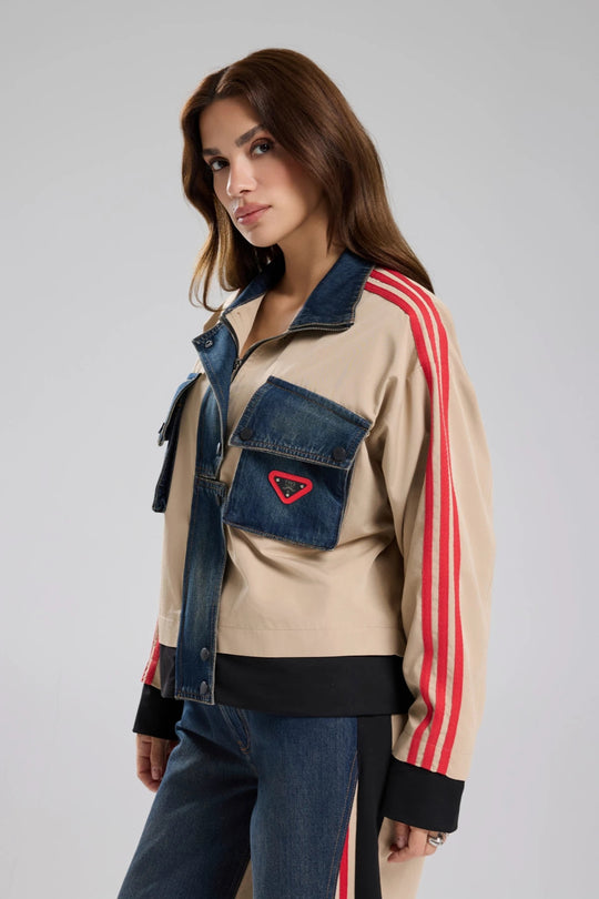 Routines Striped Denim Jacket - Beige 1726 - ROUTINES