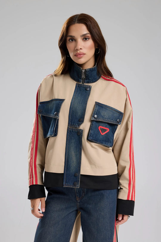 Routines Striped Denim Jacket - Beige 1726 - ROUTINES
