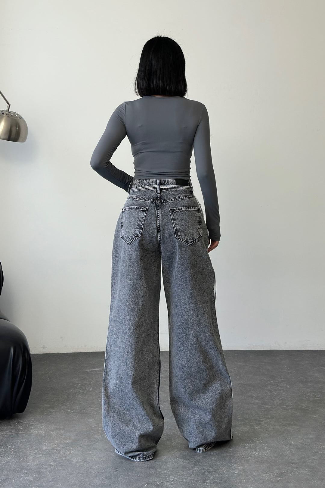 Routines Striped Ripped Straight Jeans - Grey 1356-3 - ROUTINES