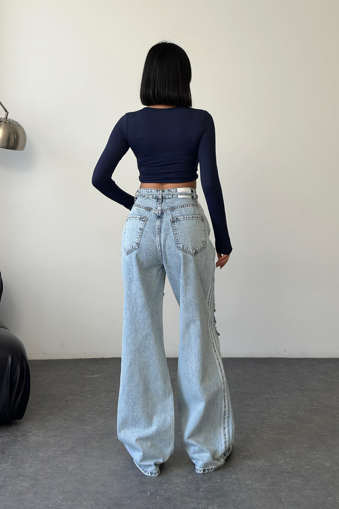 Routines Striped Ripped Straight Jeans - Light Blue 1356-2