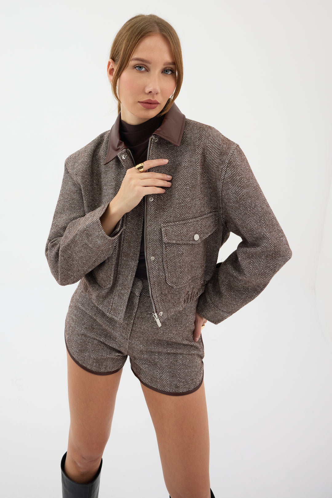 Routines Striped Two Piece Bomber Set - Brown 1018 - ROUTINES