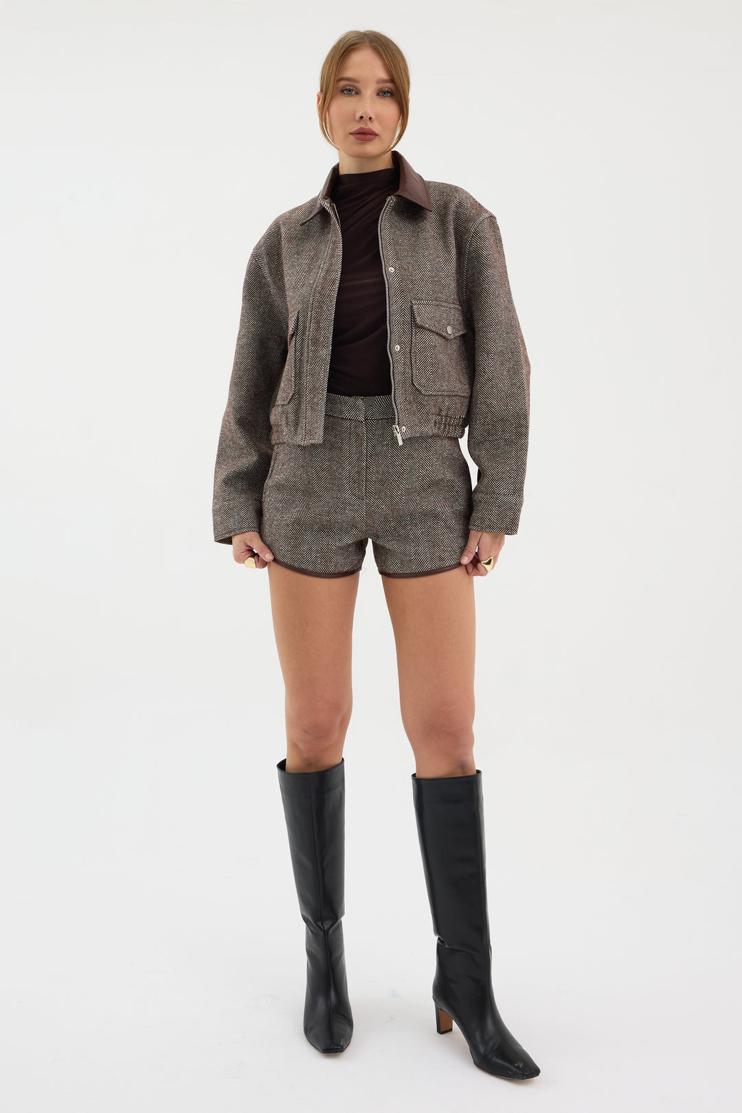 Routines Striped Two Piece Bomber Set - Brown 1018 Set Routines Fashion