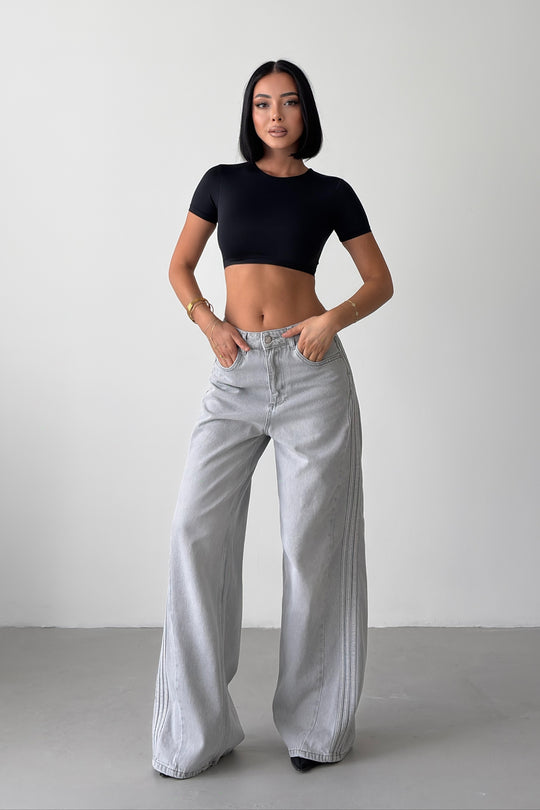 Routines Striped Wide Jeans - Grey 531 - ROUTINES