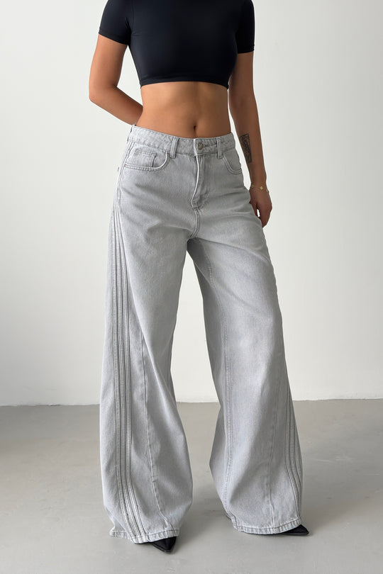 Routines Striped Wide Jeans - Grey 531 - ROUTINES