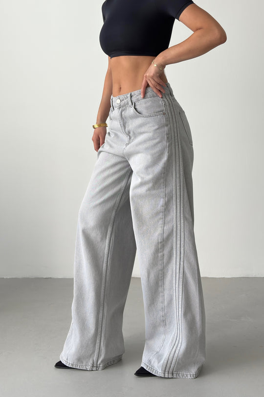 Routines Striped Wide Jeans - Grey 531 - ROUTINES