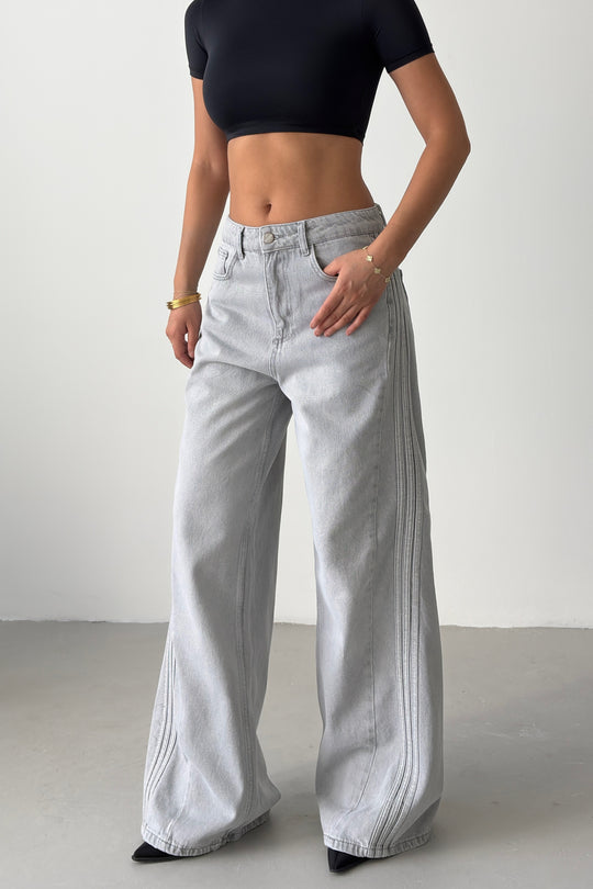 Routines Striped Wide Jeans - Grey 531 - ROUTINES