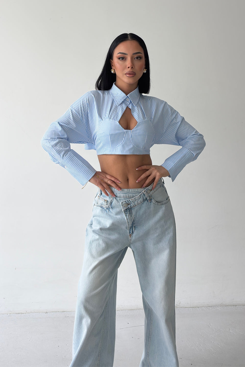 Routines Tie Back Shaped Blouse - Pinstripe 3008 - ROUTINES