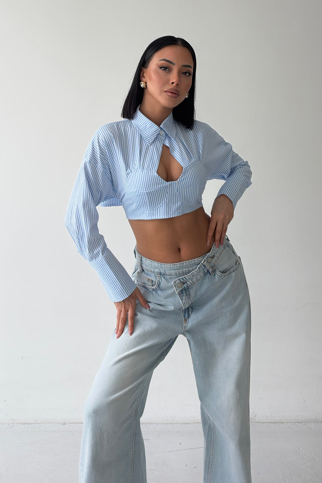 Routines Tie Back Shaped Blouse - Pinstripe 3008 - ROUTINES