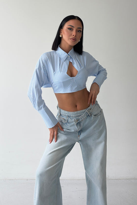 Routines Tie Back Shaped Blouse - Pinstripe 3008 - ROUTINES