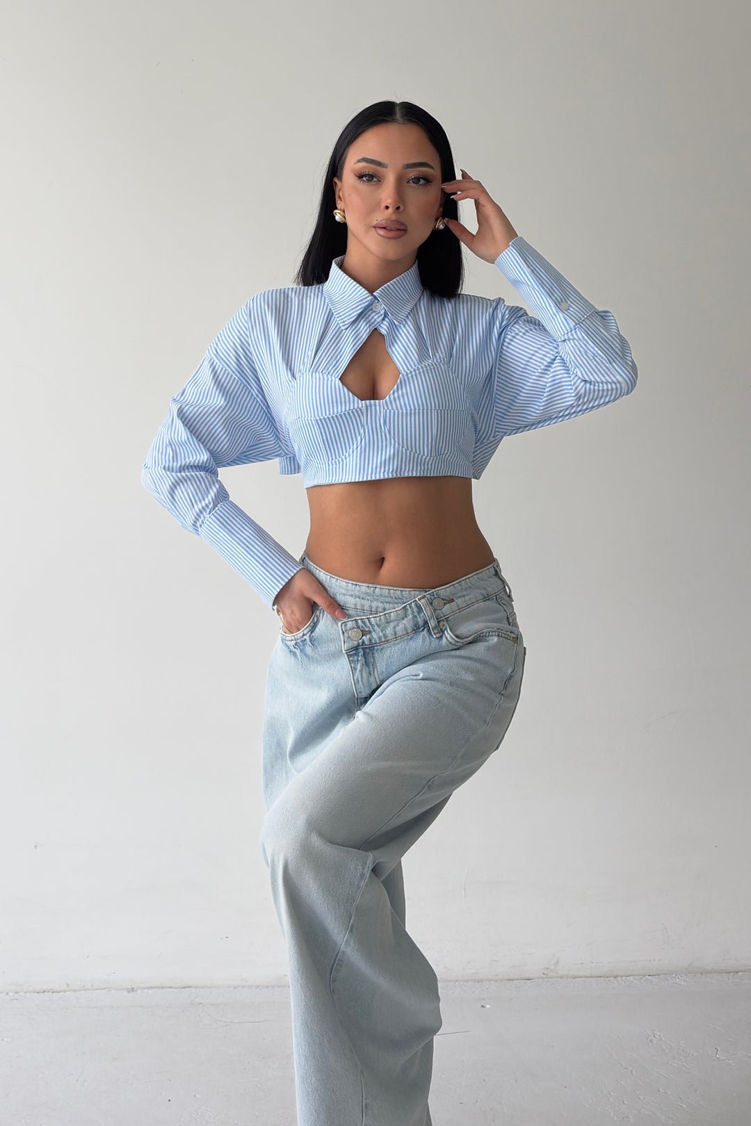 Routines Tie Back Shaped Blouse - Pinstripe 3008 - ROUTINES