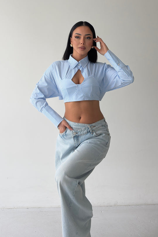Routines Tie Back Shaped Blouse - Pinstripe 3008 - ROUTINES
