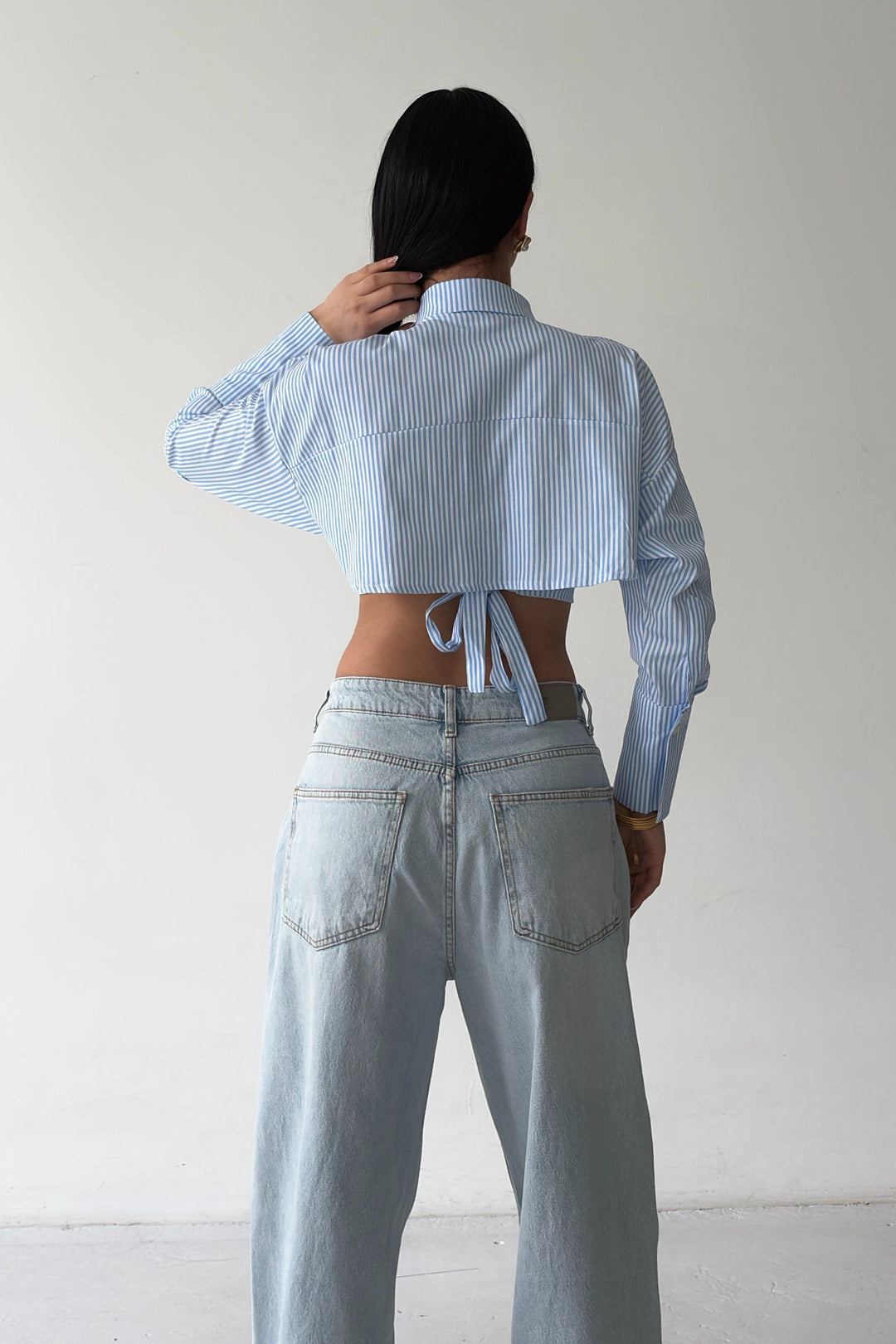 Routines Tie Back Shaped Blouse - Pinstripe 3008 - ROUTINES