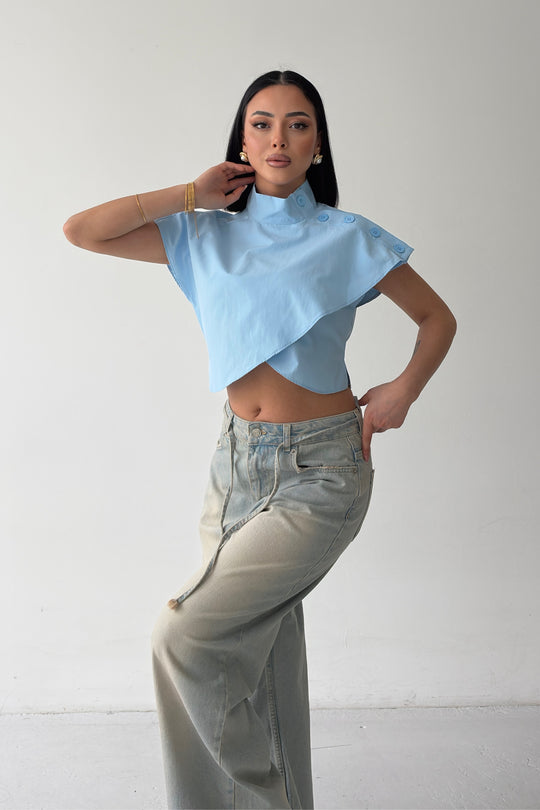 Routines Twisted Buttons Blouse - Baby Blue 3267 - ROUTINES