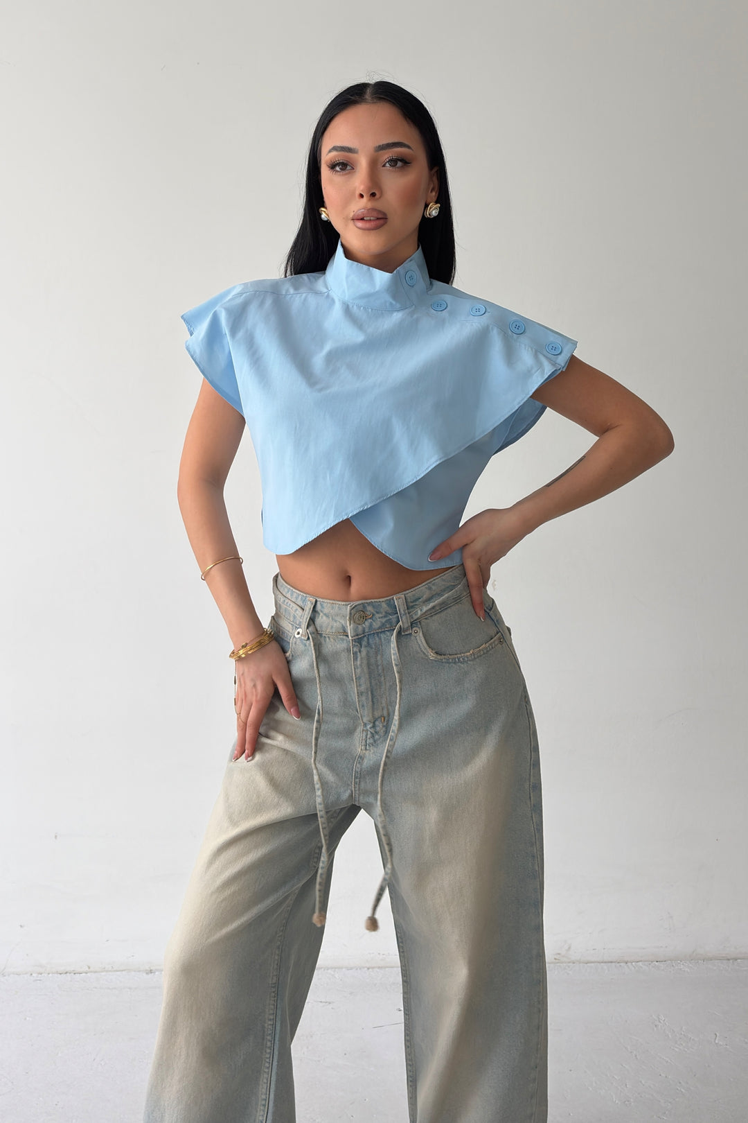 Routines Twisted Buttons Blouse - Baby Blue 3267 - ROUTINES