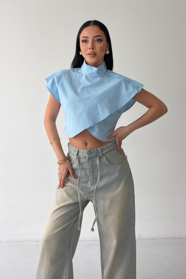 Routines Twisted Buttons Blouse - Baby Blue 3267 - ROUTINES
