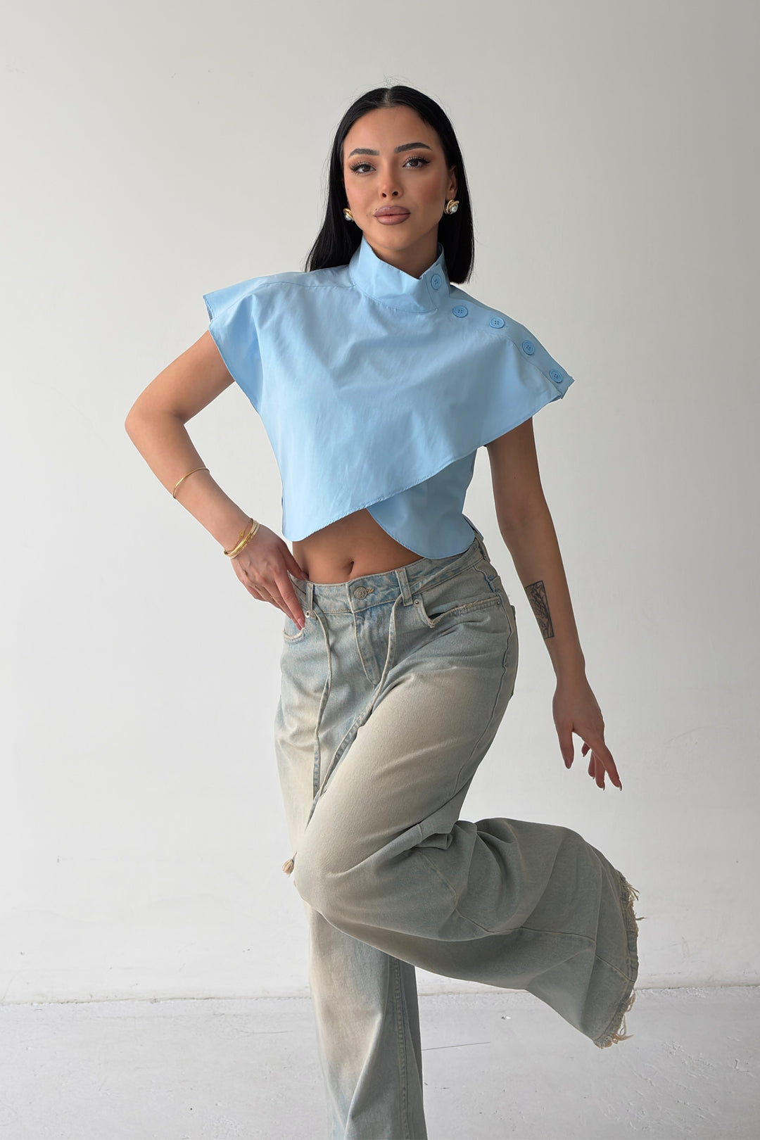 Routines Twisted Buttons Blouse - Baby Blue 3267 - ROUTINES