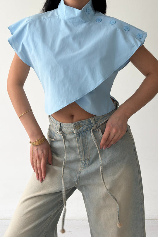 Routines Twisted Buttons Blouse - Baby Blue 3267 - ROUTINES