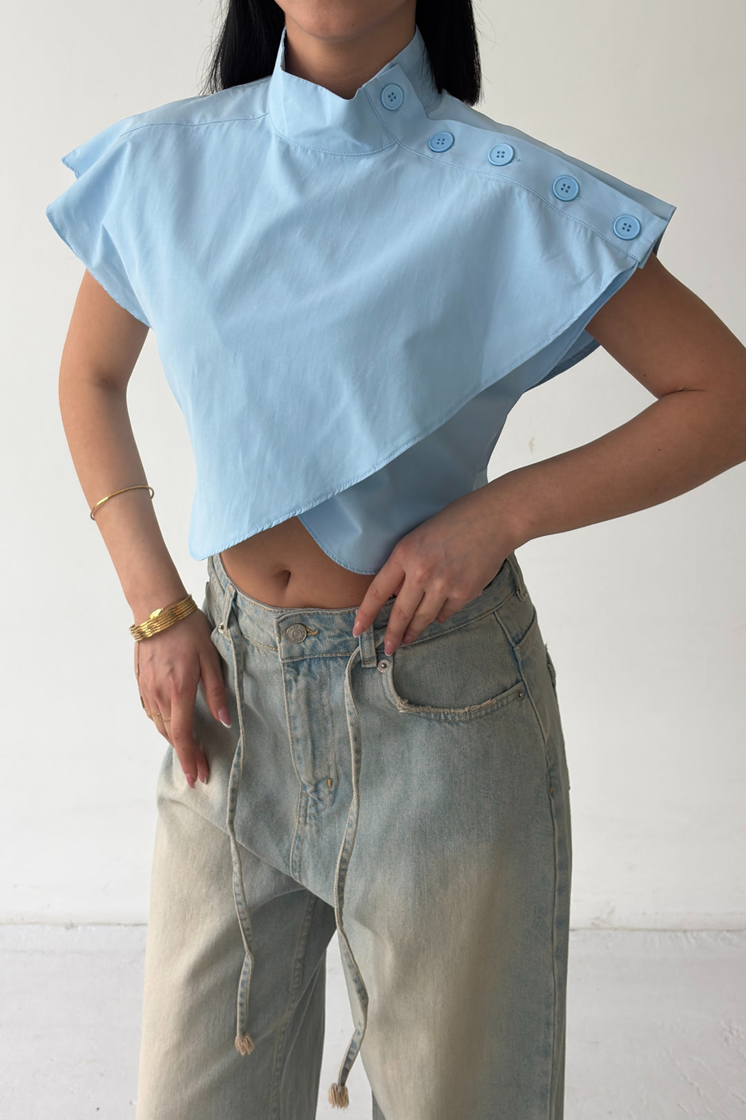Routines Twisted Buttons Blouse - Baby Blue 3267 - ROUTINES