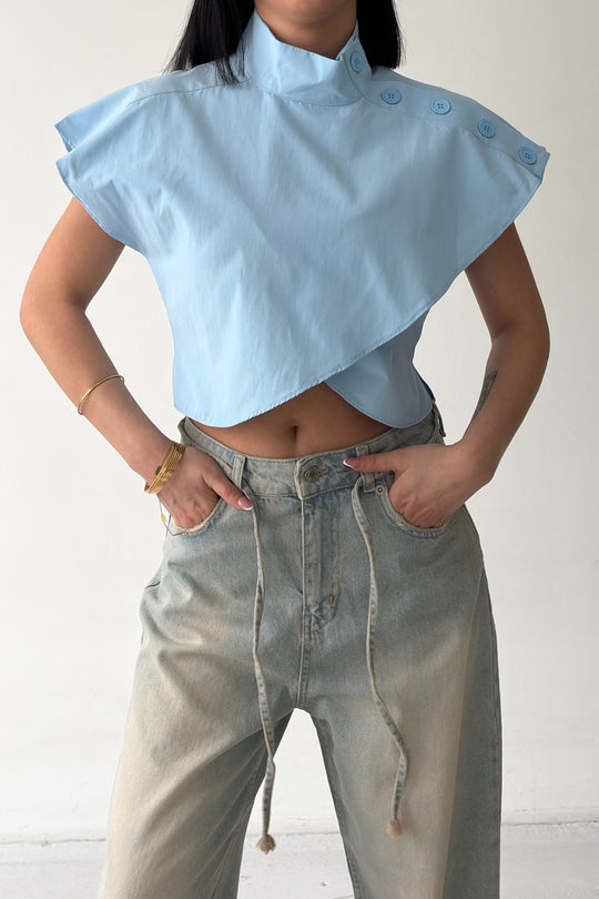 Routines Twisted Buttons Blouse - Baby Blue 3267 - ROUTINES