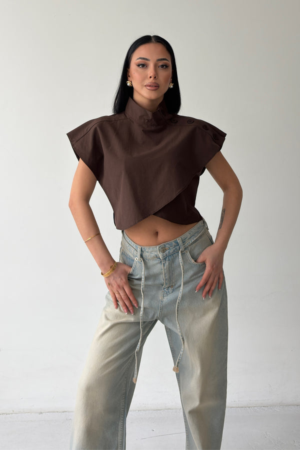 Routines Twisted Buttons Blouse - Brown 3267 - ROUTINES