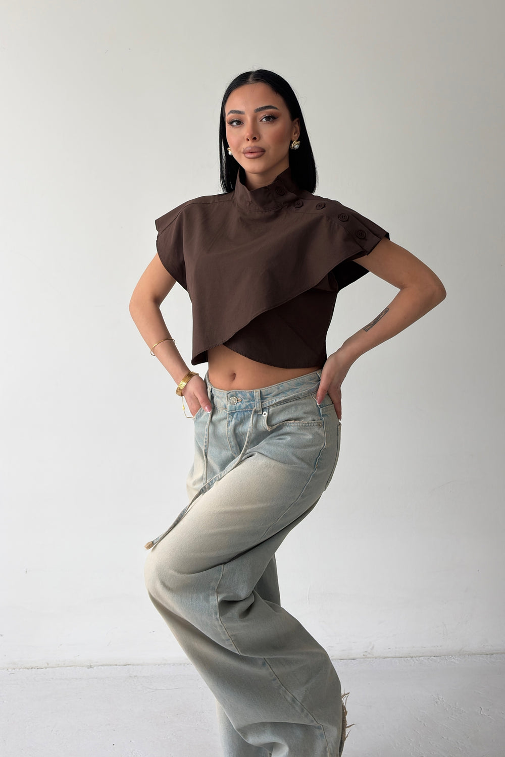Routines Twisted Buttons Blouse - Brown 3267 - ROUTINES