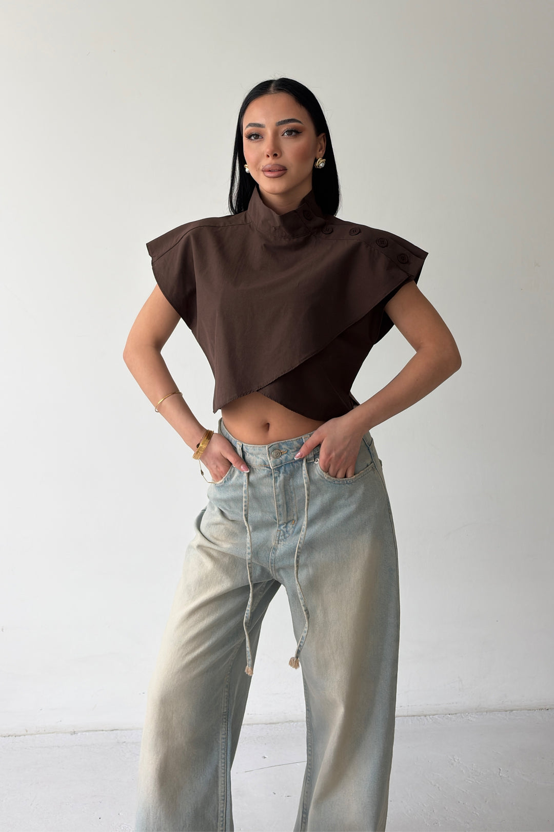 Routines Twisted Buttons Blouse - Brown 3267 - ROUTINES
