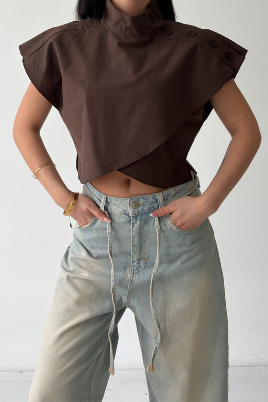 Routines Twisted Buttons Blouse - Brown 3267 - ROUTINES