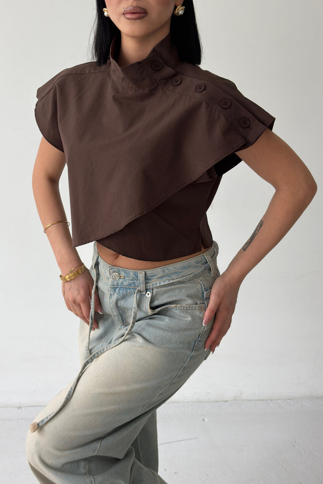 Routines Twisted Buttons Blouse - Brown 3267 - ROUTINES