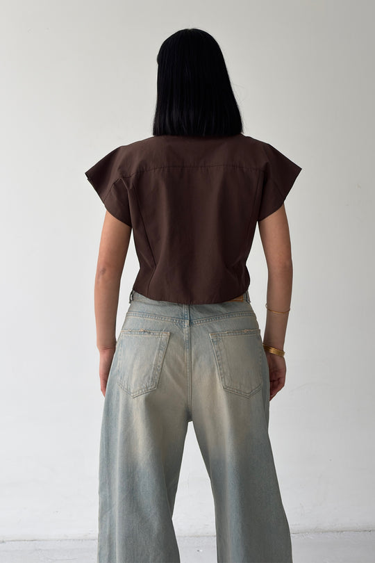 Routines Twisted Buttons Blouse - Brown 3267 - ROUTINES