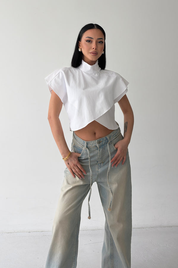 Routines Twisted Buttons Blouse - White 3267 - ROUTINES
