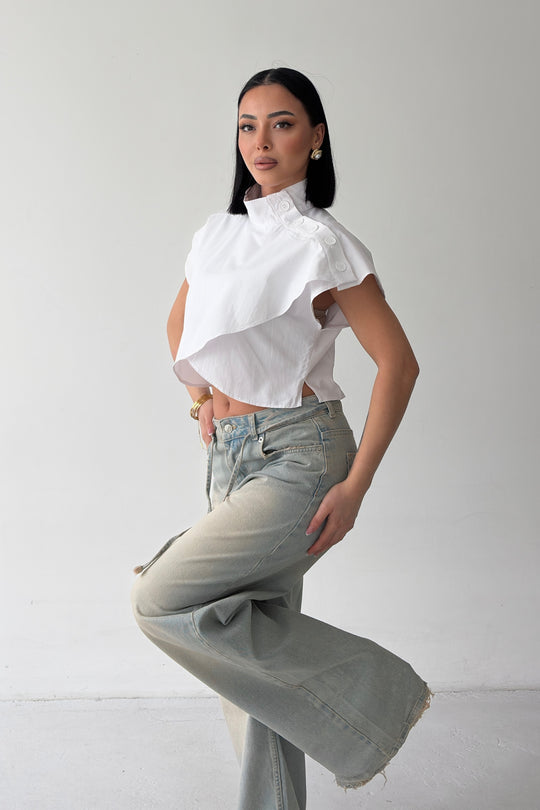 Routines Twisted Buttons Blouse - White 3267 - ROUTINES