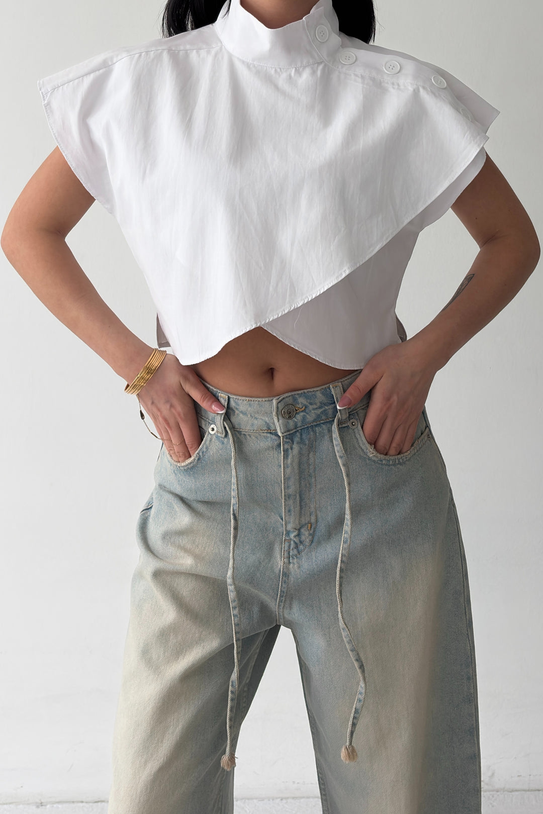 Routines Twisted Buttons Blouse - White 3267 - ROUTINES