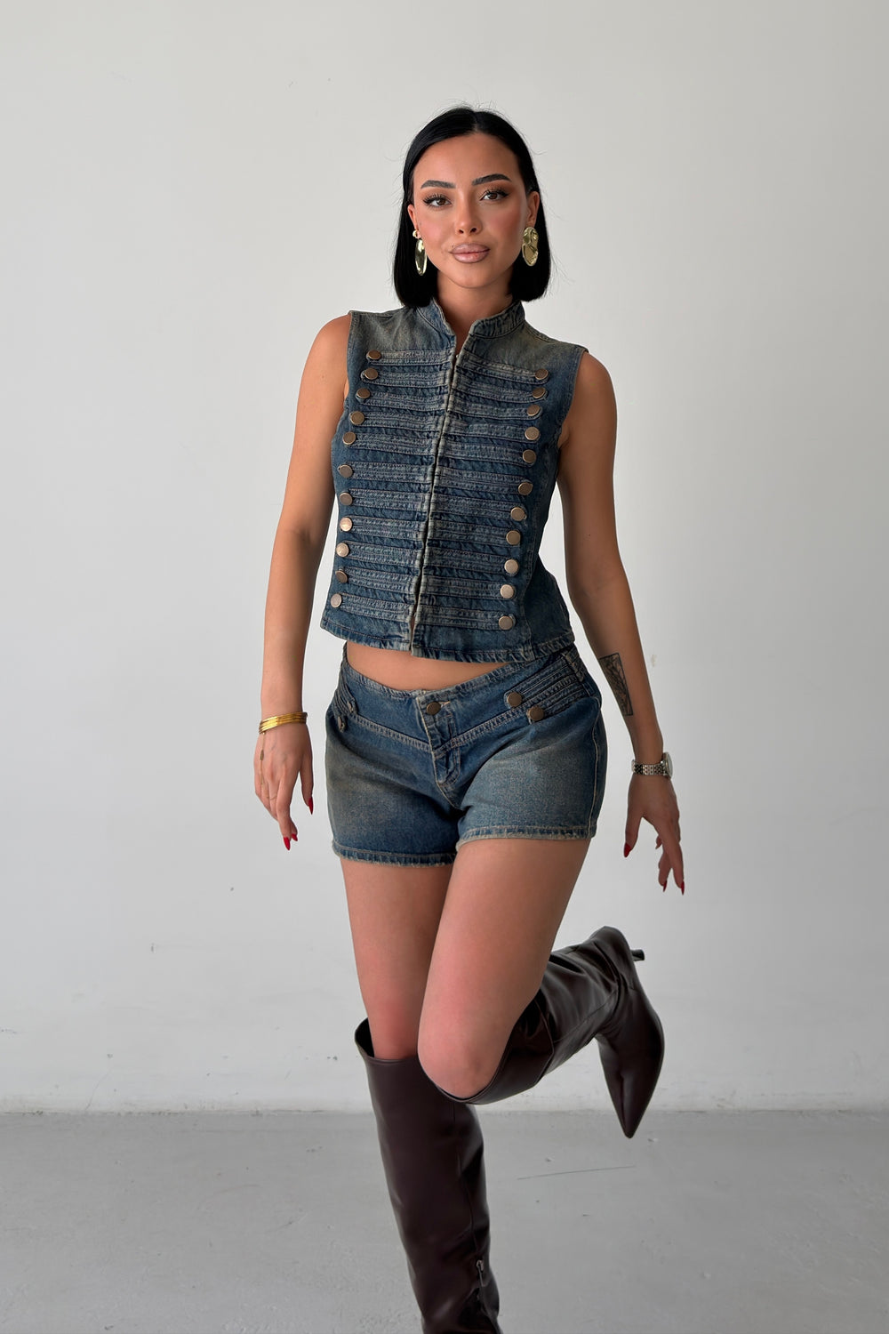 Routines Two Piece Buttons Denim Set 8112 - ROUTINES