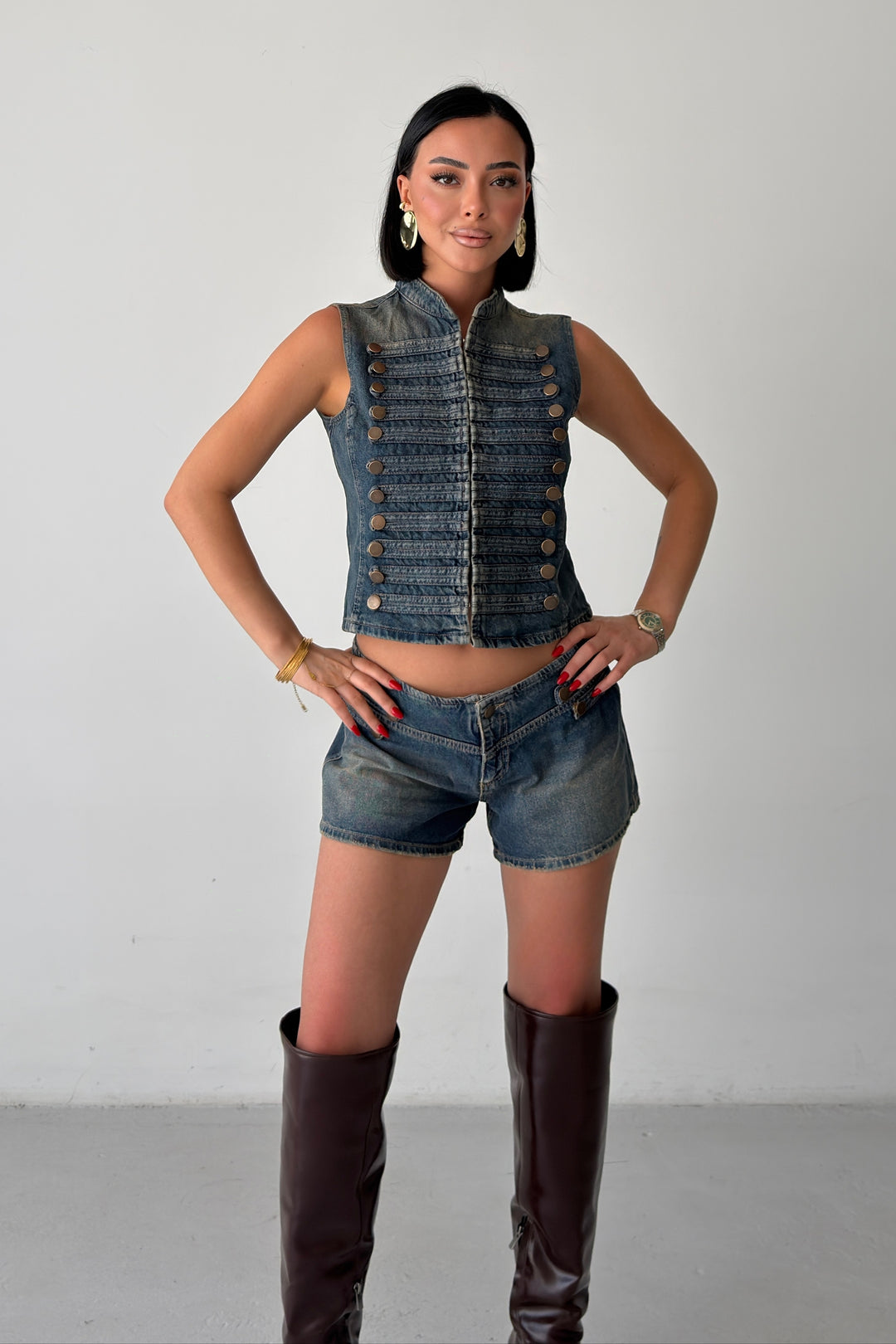 Routines Two Piece Buttons Denim Set 8112 - ROUTINES