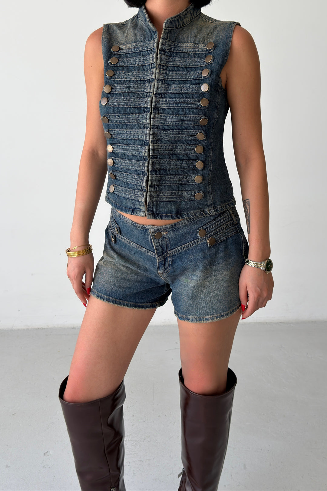 Routines Two Piece Buttons Denim Set 8112 - ROUTINES