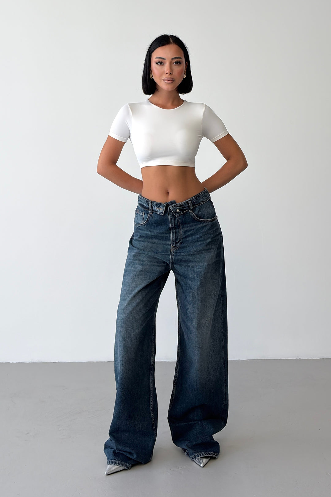 Routines Vintage Folded Waist Jeans - Dark Blue 8185