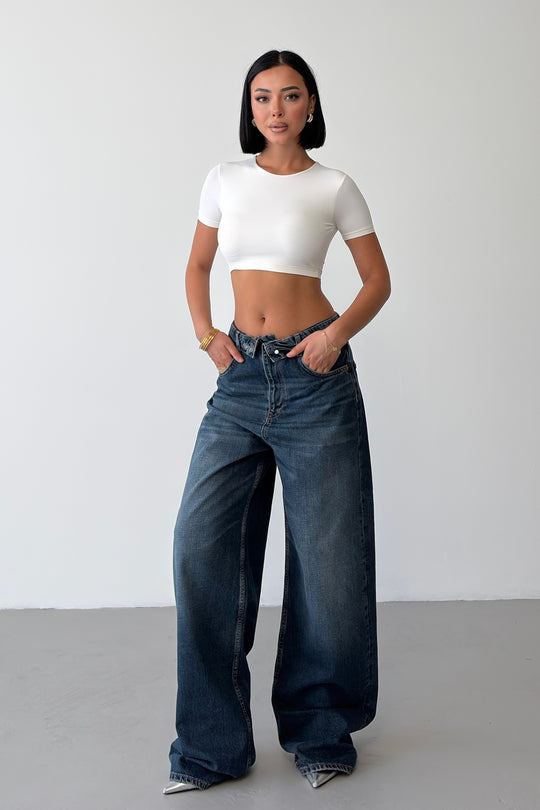 Routines Vintage Folded Waist Jeans - Dark Blue 8185