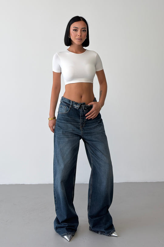 Routines Vintage Folded Waist Jeans - Dark Blue 8185