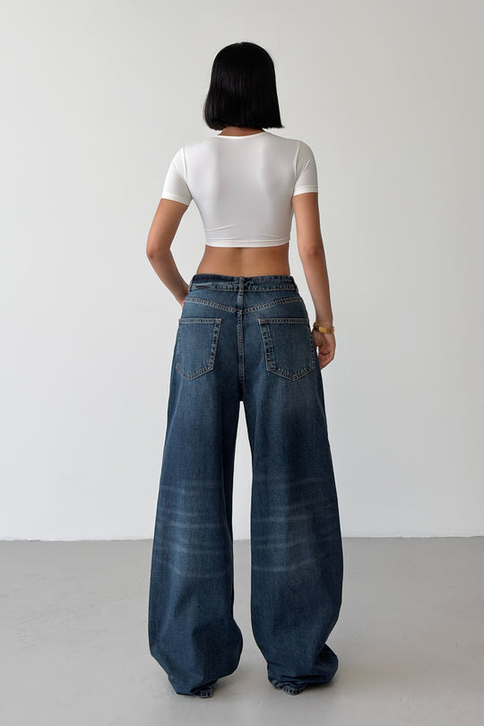 Routines Vintage Folded Waist Jeans - Dark Blue 8185