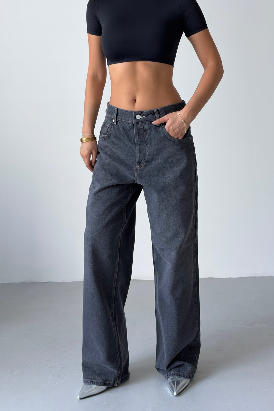 Routines Vintage Mid-rise Baggy Jeans - Grey 1434-3-1
