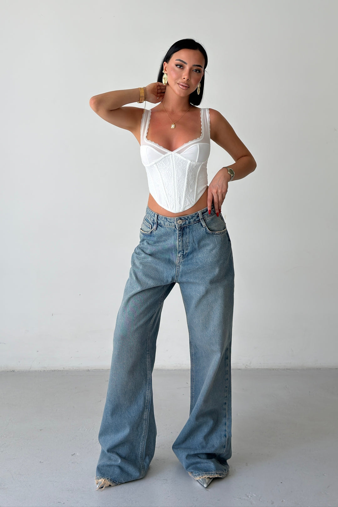 Routines Washed Baggy Wide Leg Jeans 2409-2 - ROUTINES