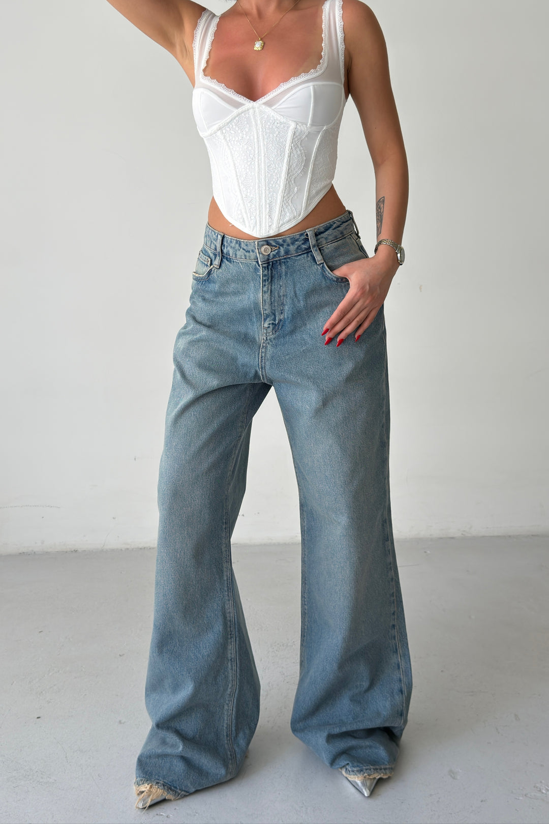 Routines Washed Baggy Wide Leg Jeans 2409-2 - ROUTINES