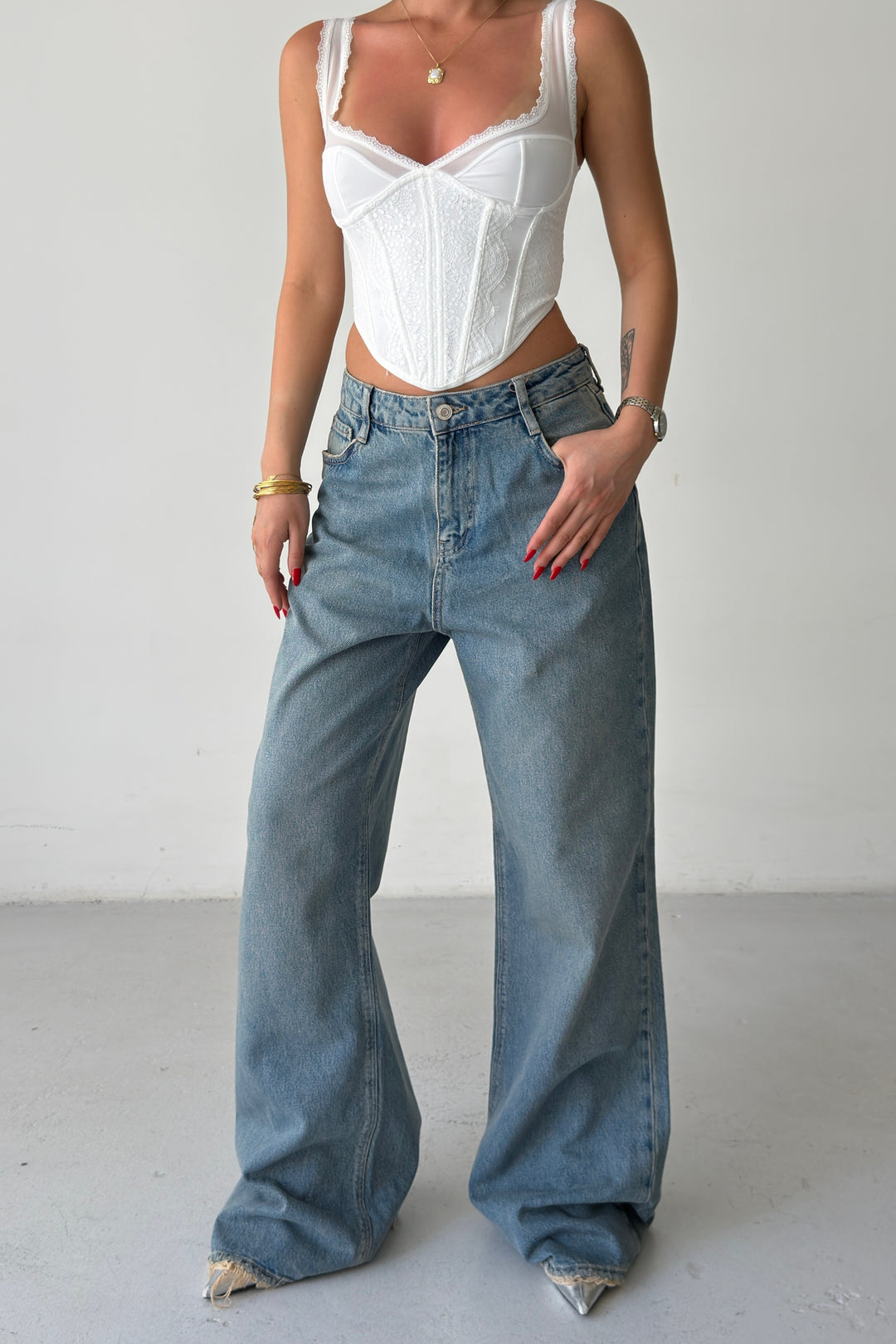 Routines Washed Baggy Wide Leg Jeans 2409-2 - ROUTINES