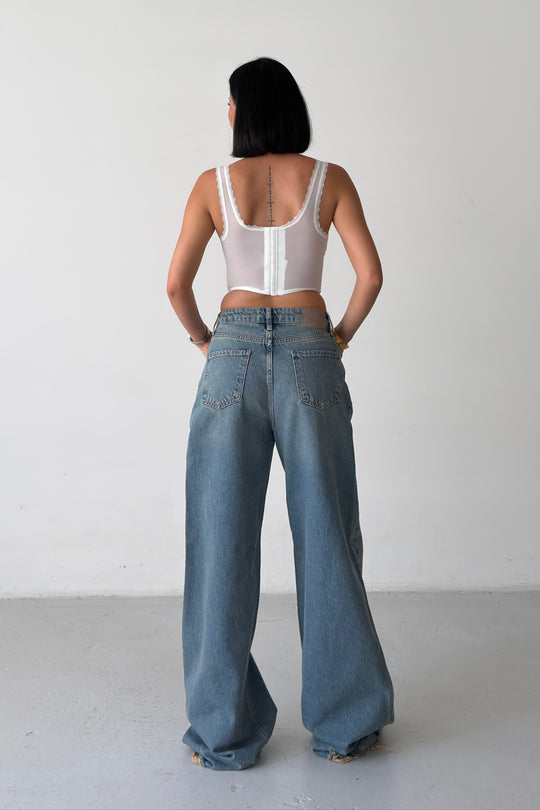 Routines Washed Baggy Wide Leg Jeans 2409-2 - ROUTINES