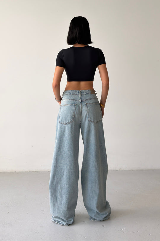 Routines Washed Cross Button Jeans - Mid Blue 1395-26
