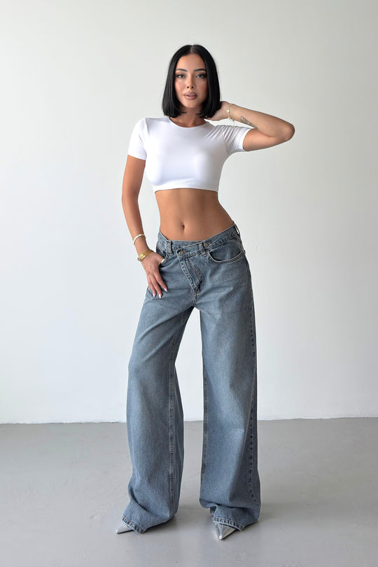 Routines Washed Cross Button Jeans - Vintage Blue 4935