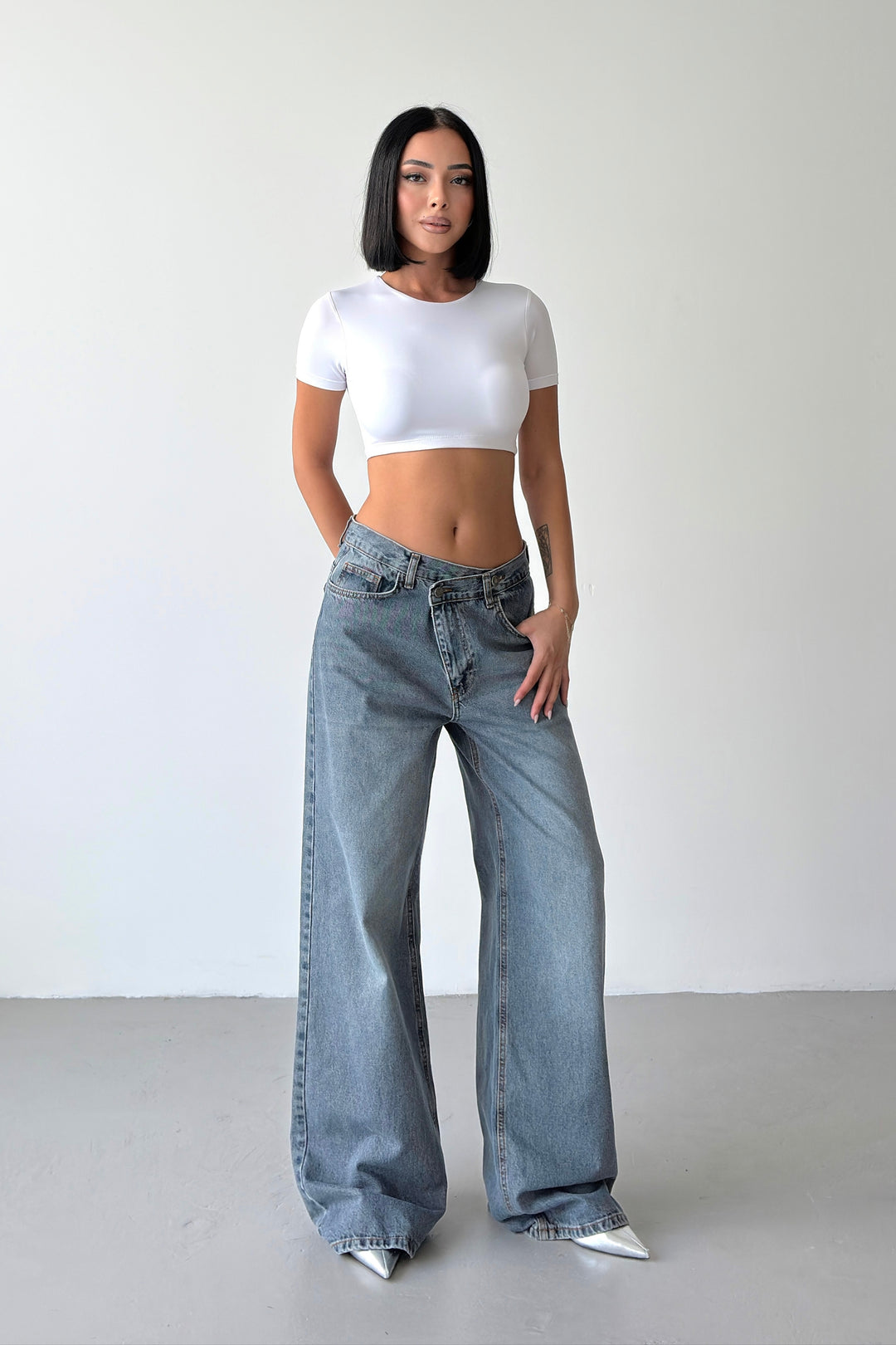 Routines Washed Cross Button Jeans - Vintage Blue 4935