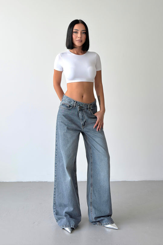 Routines Washed Cross Button Jeans - Vintage Blue 4935
